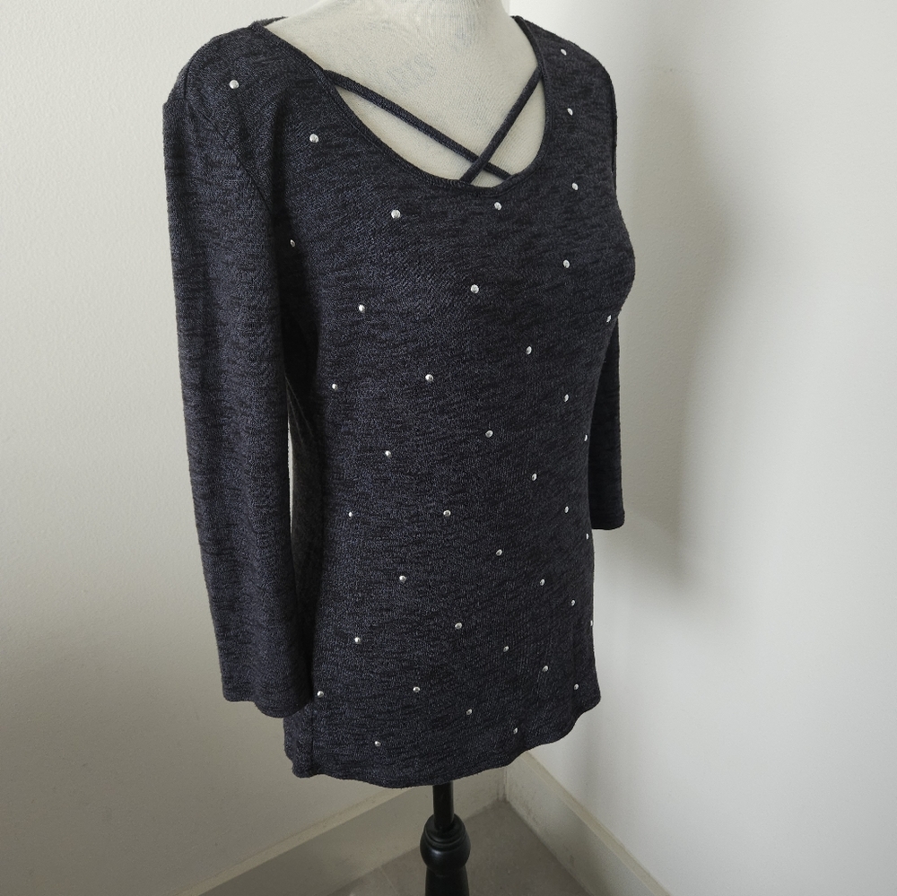🎉 juicy couture gray studded long sleeves lightweight top size SX 🎉 - Picture 6 of 7
